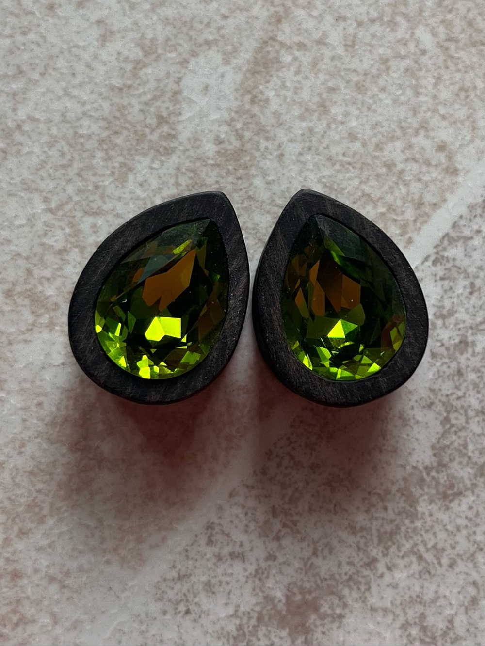 Esoteric Organics Ebony Wood Plugs with Green Jewel Inlay 19mm 3/4”
